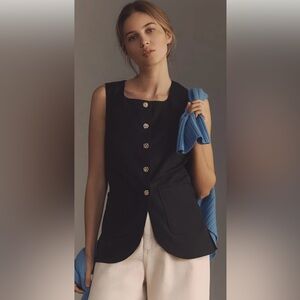 Anthropologie Black Sleeveless Button Front Vest